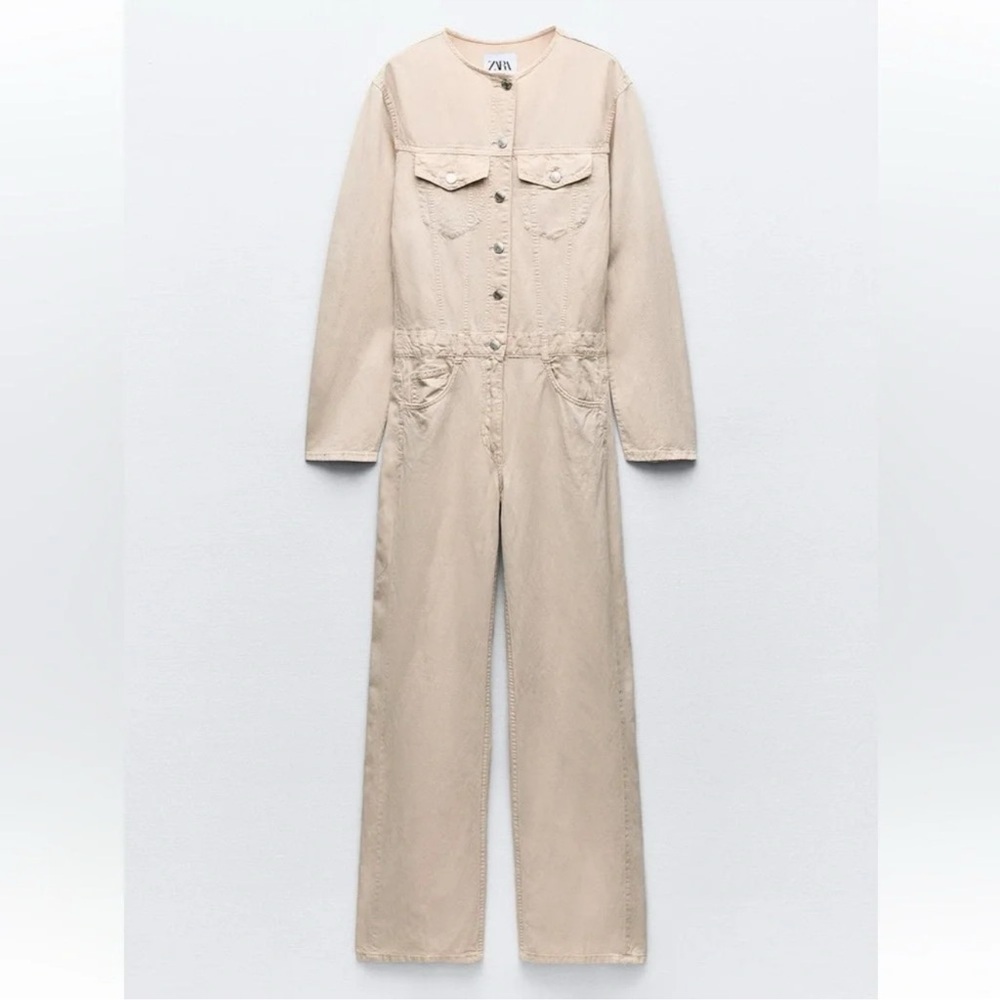 ZARA LONG FLOWY CREAM JUMPSUIT